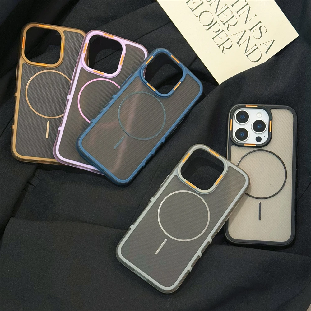 

Fashion Glid Texture Matte Clear Magsafe Phone Case for iPhone 17 Air 16 15 14 Plus 13 Pro Max Camera Protect Soft Bomper Cover