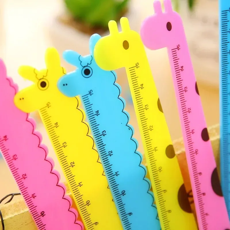 10pcs Student School Supplies Children Cute Animal Cartoon Giraffe Plastic Straight Ruler 15cm