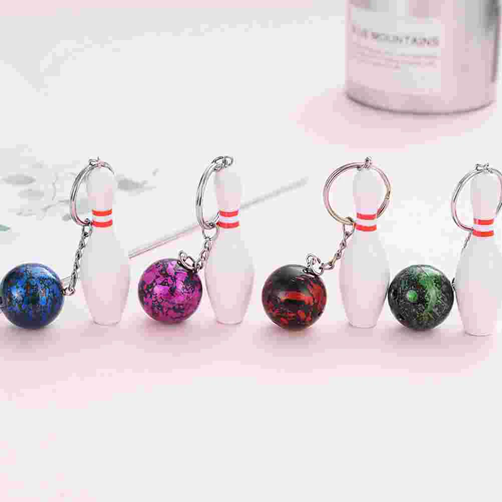 6 Pcs Bowling Keychain Pendant Rings Keyring Sports Feature Cartoon Buckle Stainless Steel Plastic Meaningful Child