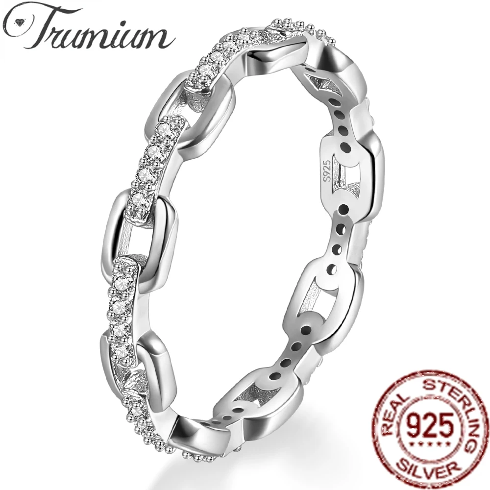 Trumium Real 925 Sterling Silver Geometric Ring Exquisite Stackable Hollow Chain Finger Rings For Women Statement Jewelry