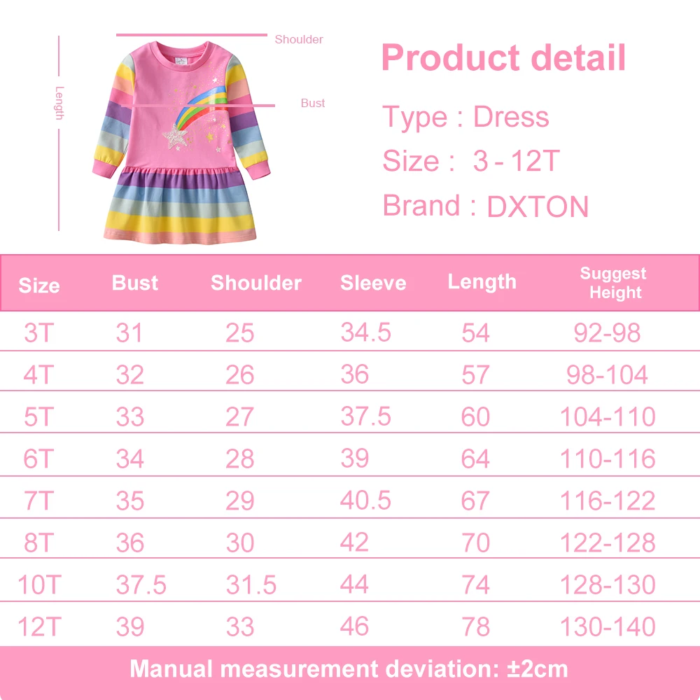 DXTON inverno bambini vestono arcobaleno manica lunga bambini vestito Casual bambino maglione cotone abbigliamento stella stampa ragazze vestito 3-12Y