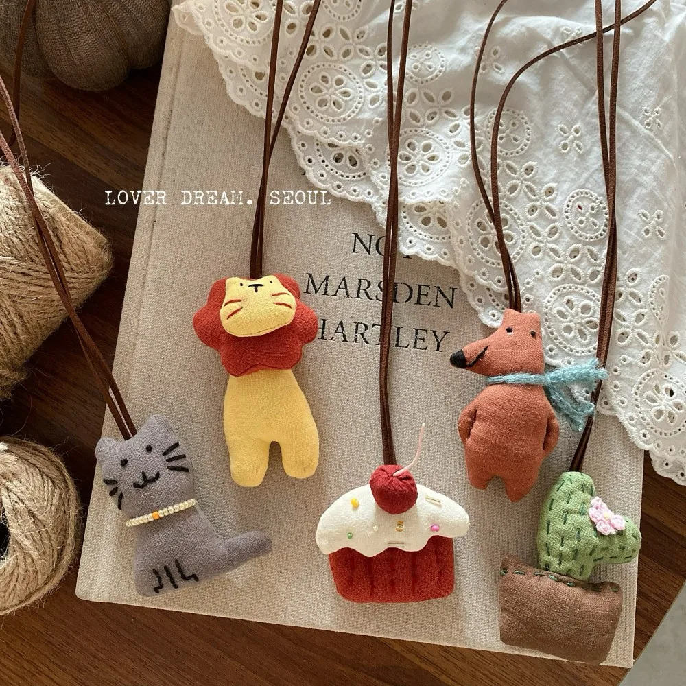 Kids Necklace Fabric Handmade Kitten with Colorful Lion Plant Cake Pendant Adjustable Soft Cute Choker for Children Premium