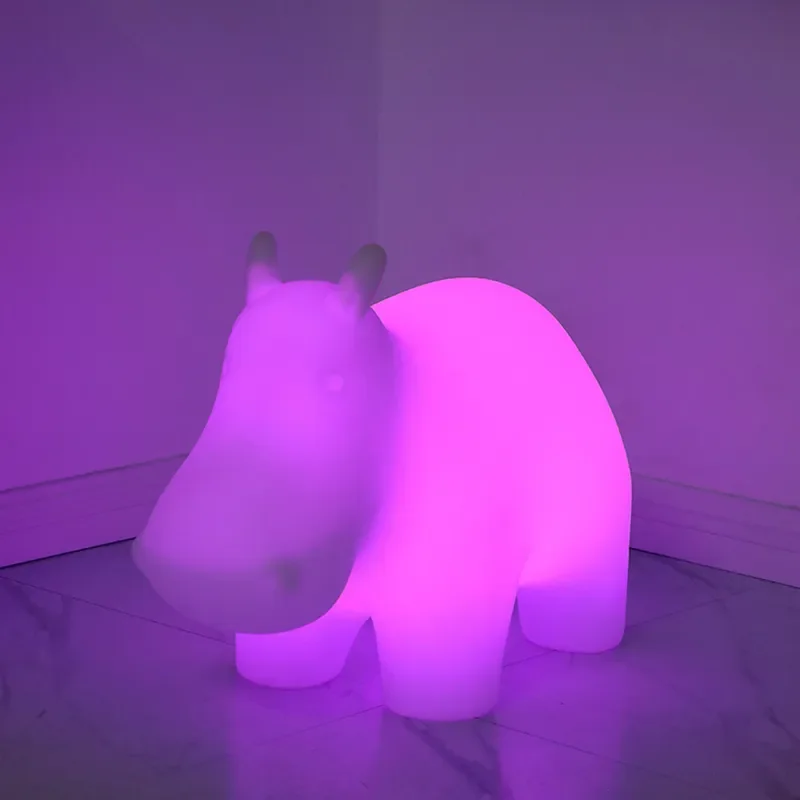 Creative Hippo Stool Lamp Luminous Animal Seat Cartoon Floor Light for Kids Room Home Decor Simple Shoe Changing Bench Night