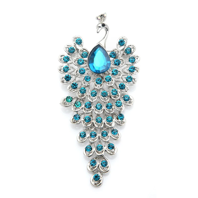 Wuli&baby Big Rhinestone Peacock Bird Brooches Women Beauty 3-color Bird Animal Weddings Party Office Brooch Pins Gifts