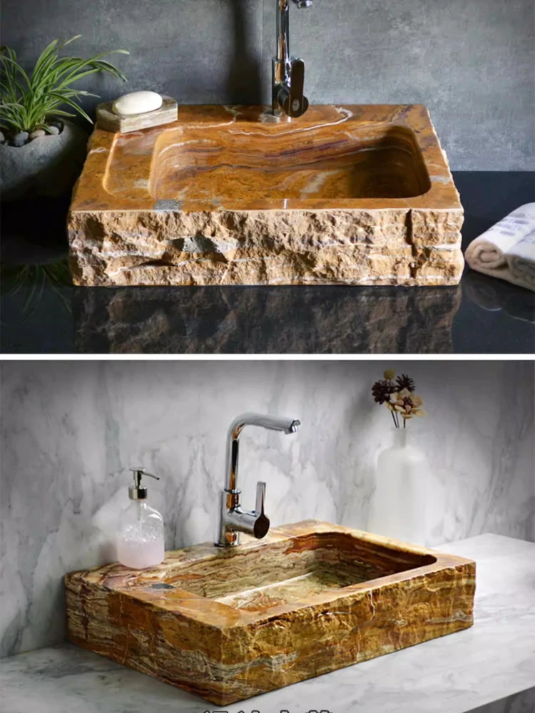 

High-grade stone sink household villa square countertop basin bathroom balcony washbasin