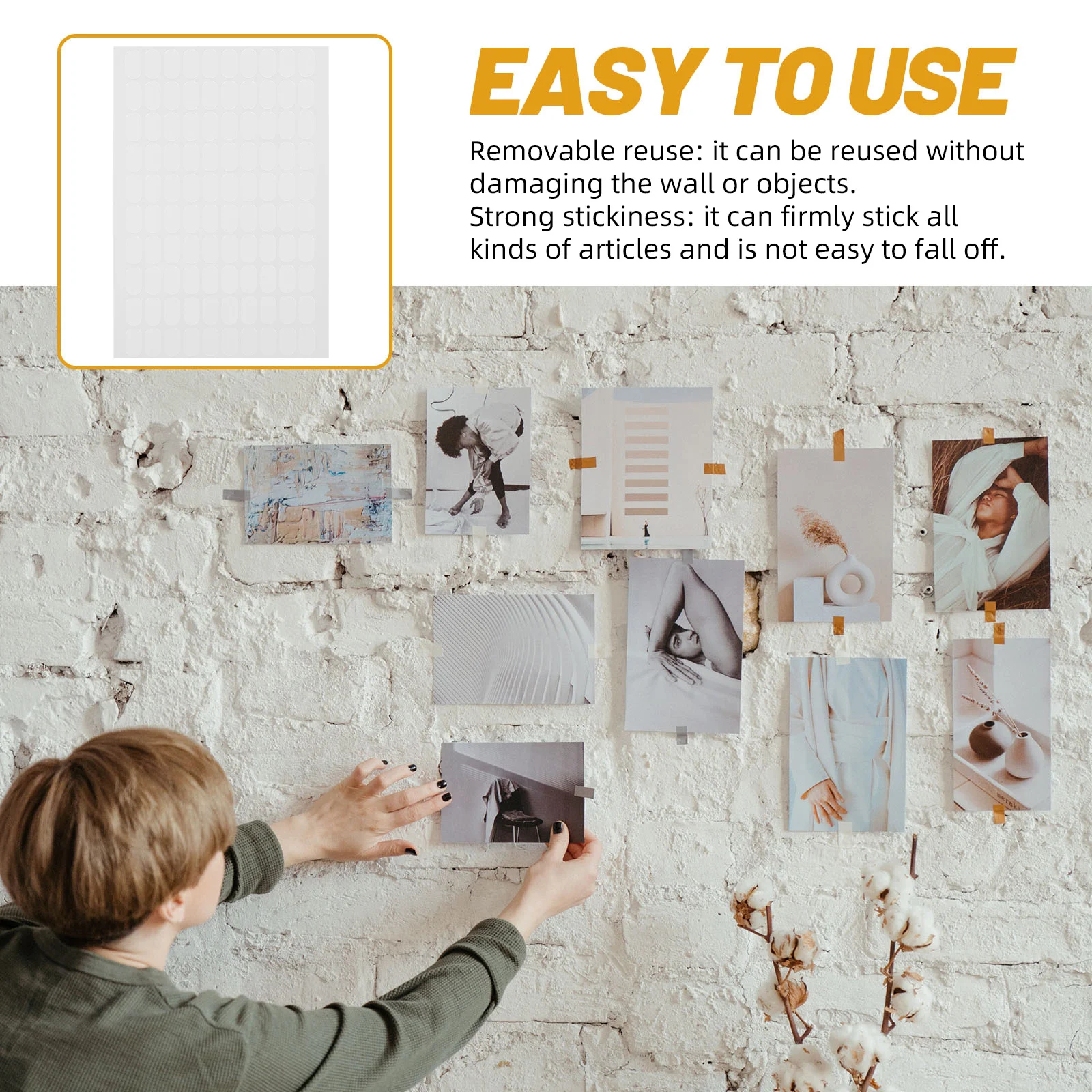 400 قطعة لاصقة واضحة قابلة للإزالة لا ضرر جدار المعجون عقد قوي للصور اللوحات ديكور الحفلات مزدوجة الوجهين