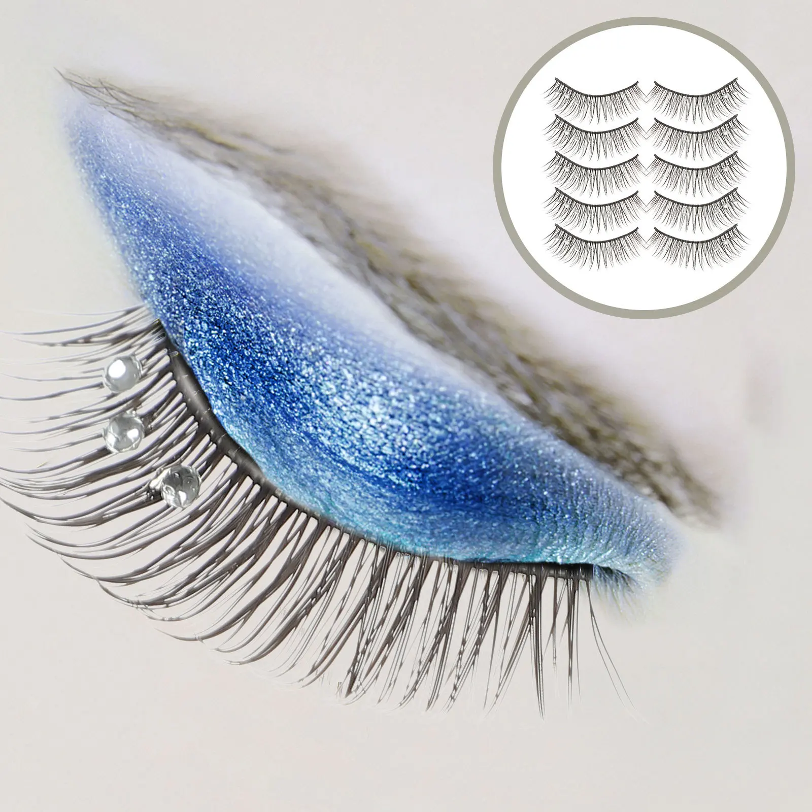 5Pairs Rhinestone False Eyelashes Natural Look Long Thick Fake Lashes Lash Extensions for Women Party Daily Makeup