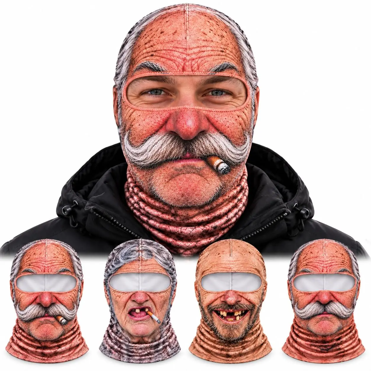 Funny Ski Mask Old Man Realistic Balaclava 3D Printed Full Face Winter Hat Cover Outdoor Motorcycle Riding Skiing Face Mask