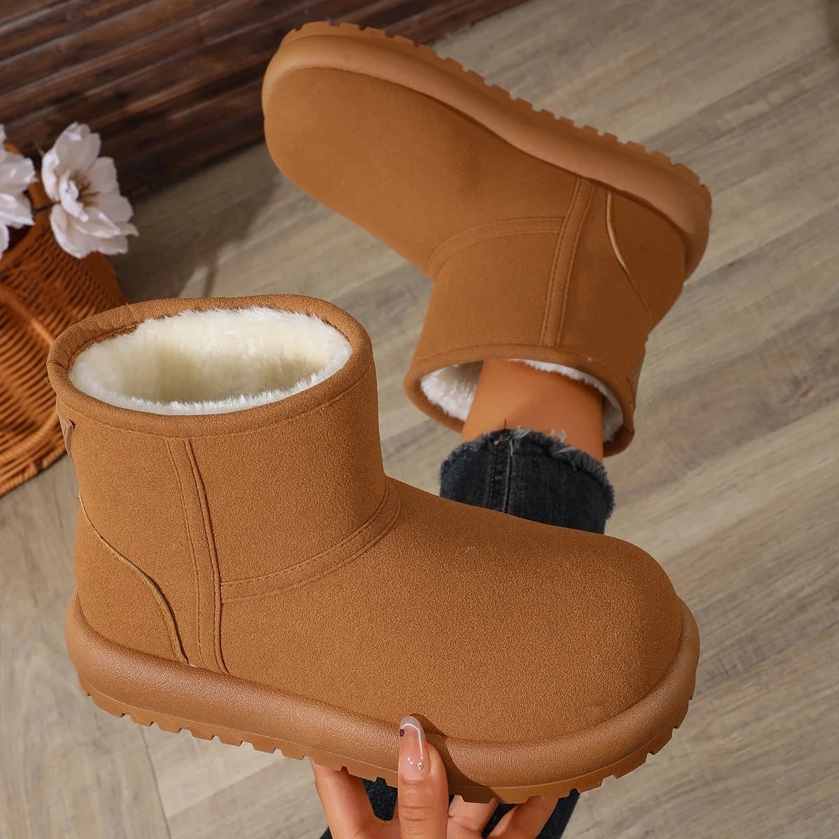 Women Ankle Boots 2026 new fashion Thickened Fluffy Shoes Women Large Size Thick Heel Short Boots Simple Outdoor Warm Snow Boots
