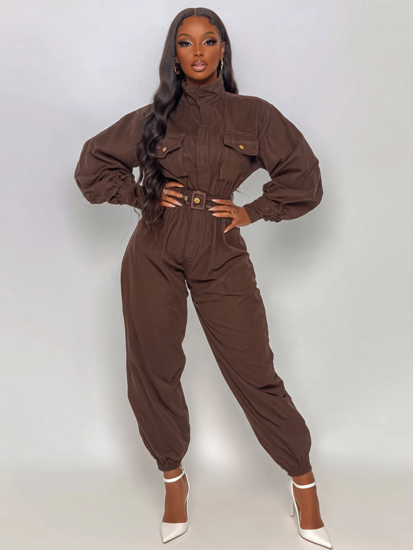 

Mia Muse Select Women's Jumpsuits Autumn Winter Elegant Chic Wrap Fitness 2025 New Plain Midi Casual Jumpsuits
