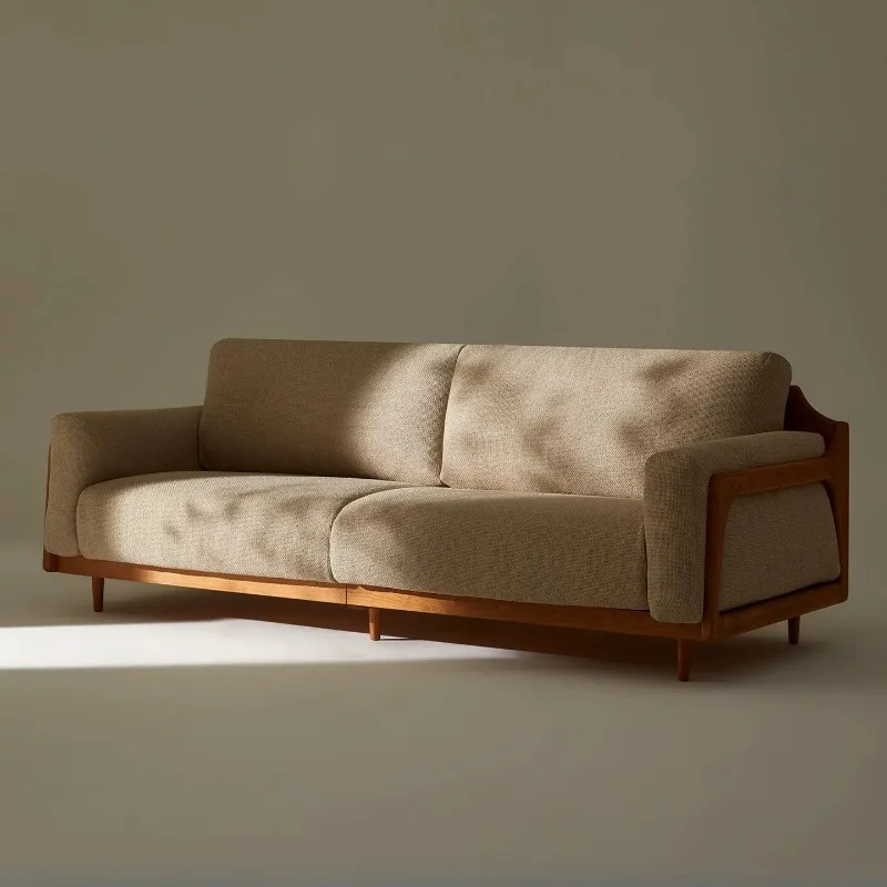 Nordic solid wood living room full solid wood cherry wood modern fabric three-seater sofa