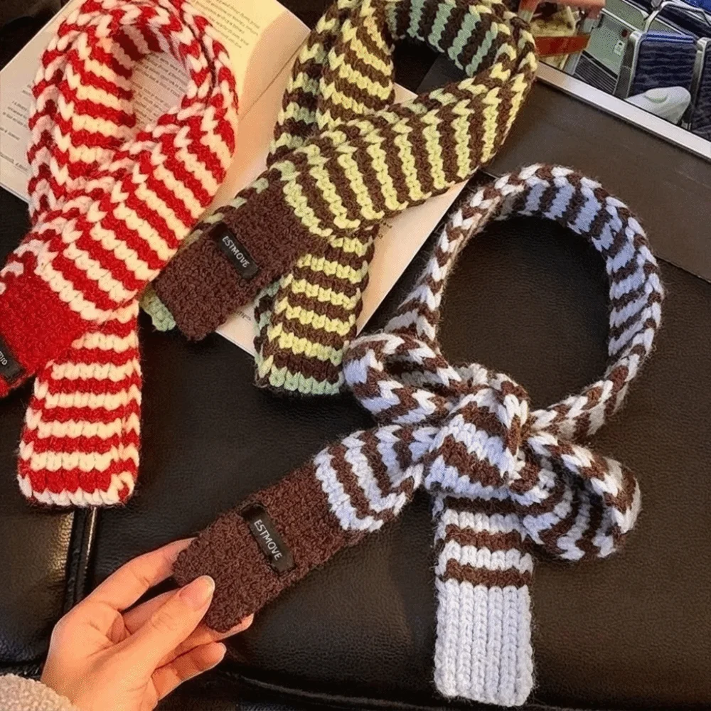 Cool Harajuku Striped Scarf Korean Style Y2K Style Long Narrow Scarves Warm Neckerchief Knitted Neck Guard Girl