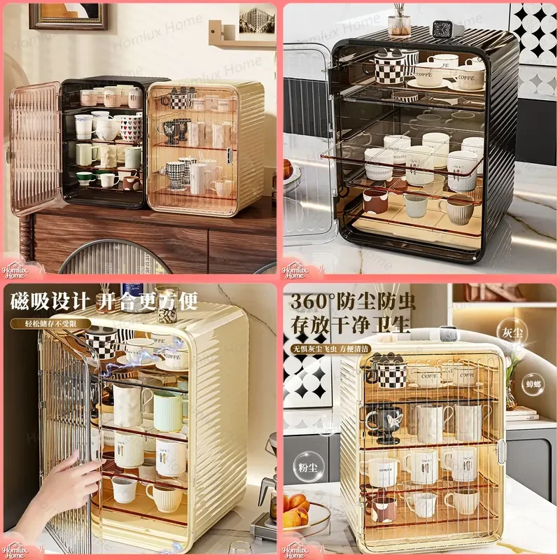 Dust Proof Cup Holder Light Luxury Multi Layer Water Cup Storage Rack Acrylic Desktop Tea Set Bottle Organizer for Kitchen