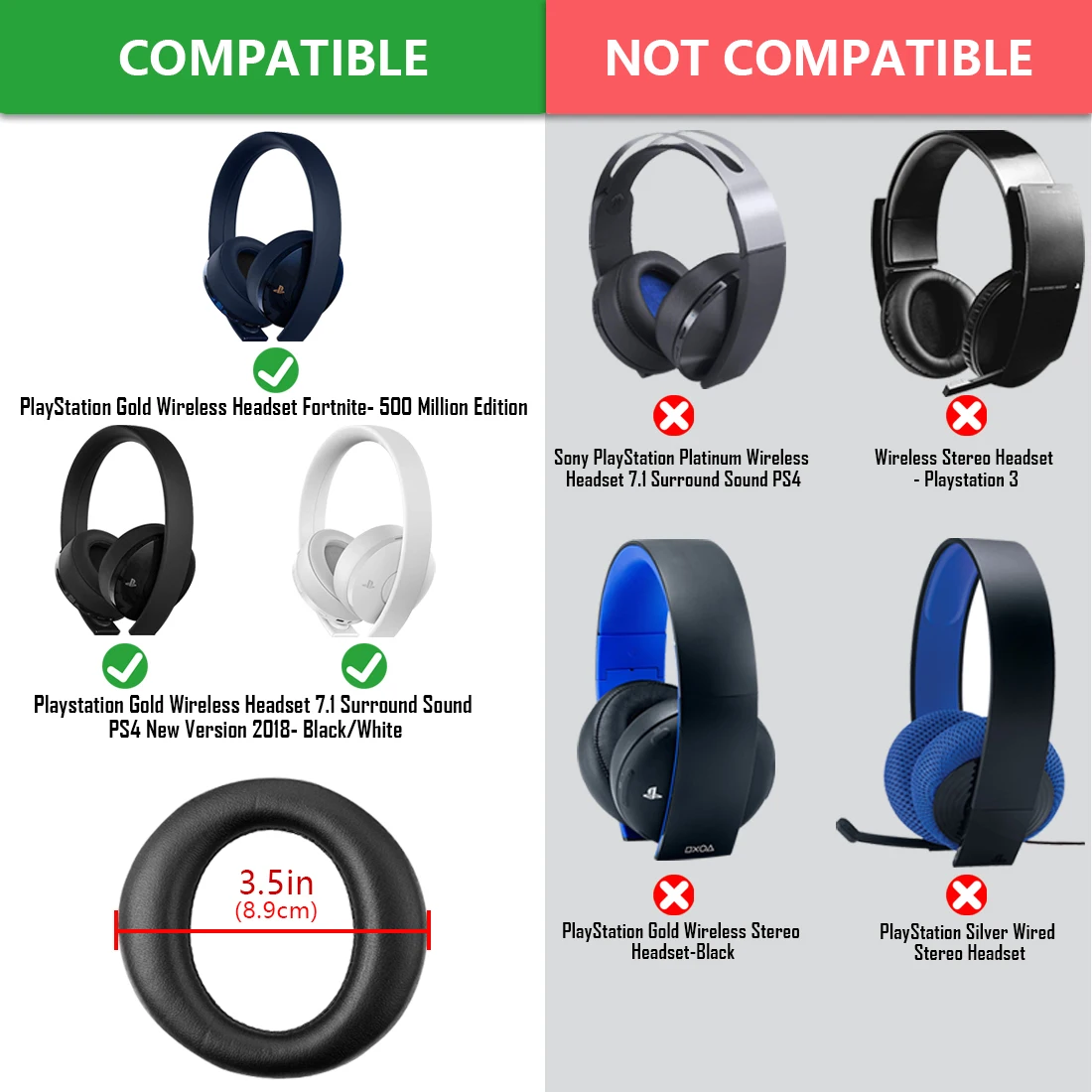 Almohadillas de repuesto Geekria QuickFit para Sony PlayStation Gold Wireless nueva versión 2018
