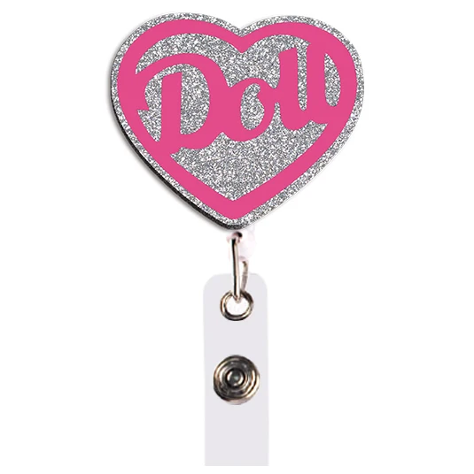 Fashion Pink Color Glitter Acrylic Reel Clip Badge Retractable for Lab Researcher Work ID Card Holder Medical Supply Accessory