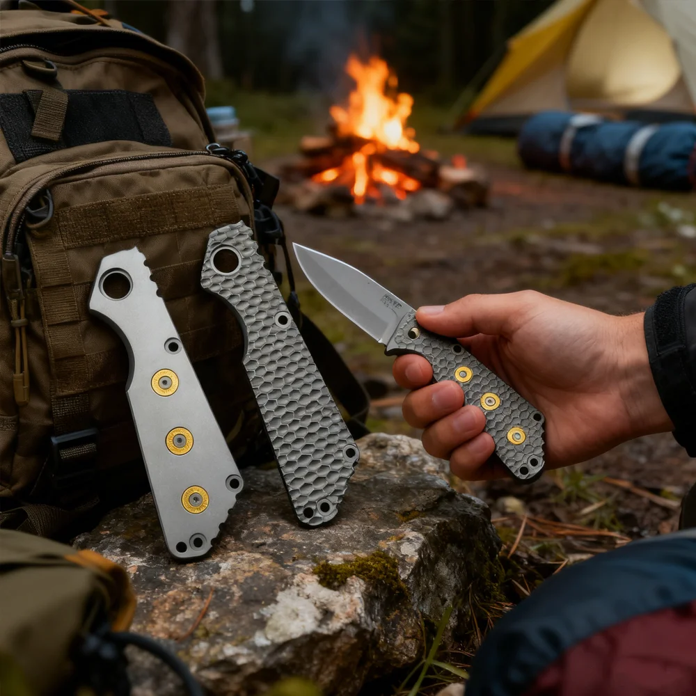 TC4 Titanium Stone Washed DIY Replacement Scale Premium Knife Handle for EDC Knives High Hardness