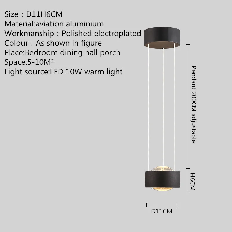 SAMAN-lámpara colgante moderna, luz LED negra de longitud Focal ajustable, diseño creativo, para mesita de noche, para el hogar y el dormitorio