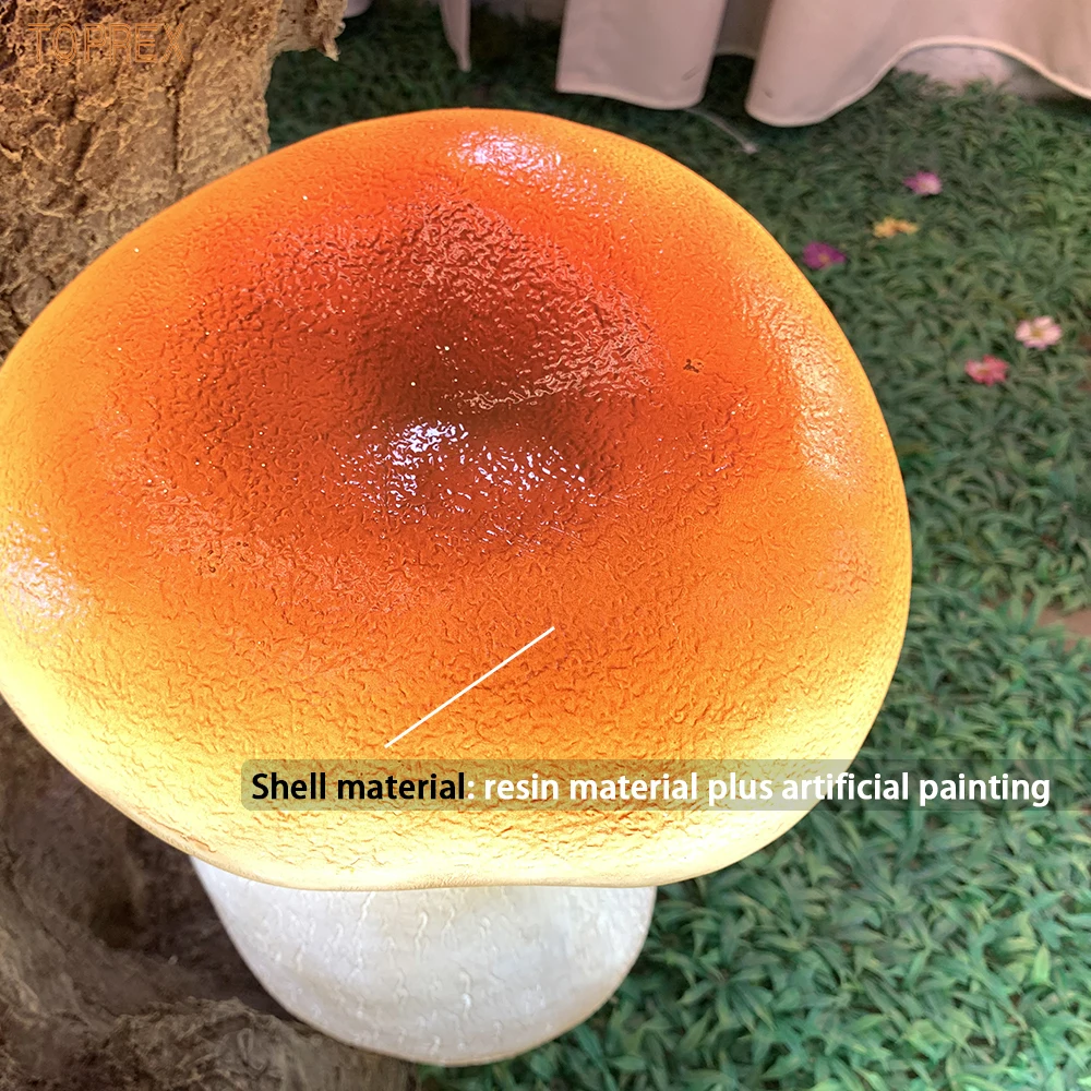 LED Orange Resin Mushroom Light Indoor Outdoor Decoration Garden Pathway Lawn Waterproof Resin Led Elf Whimsical Sculpture