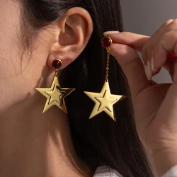 316L Stainless Steel New Fashion Fine Jewelry Minimalism Asymmetric Embed Opal 2-Layer Big Star Stud Earring For Women Girl Gift