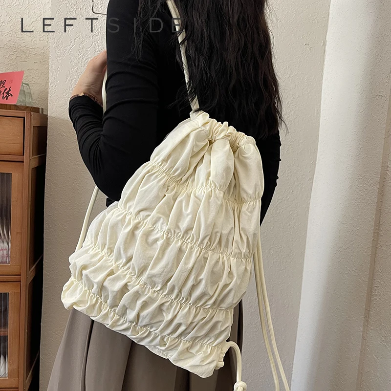 LEFTSIDE Fold Nylon Big Shoulder Bags For Women 2024 Winter Korean Fashion Backpacks Female Drawstring Handbags And Purses