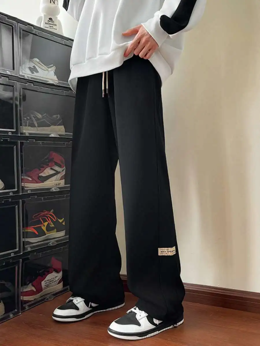 

Thiened ey, повседневные мужские зимние длинные брюки с эластичной резинкой на талии, прямые брюки на подкладке, эластичная футболка на весну и осень для отдыха...