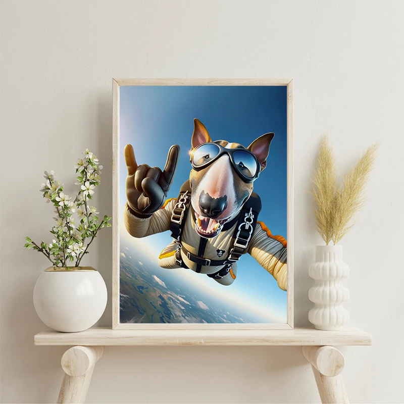 Funny Skydiving Animal Dog Posters and Prints Canvas Painting Wall Art Reindeer Rabbit Cow Leopard Pictures for Room Home Decor