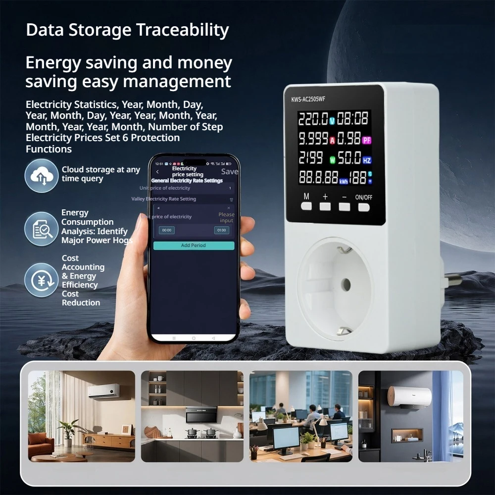 AC85-290V Tuya Smart Switch Digital Energy Meter 0-16A 3500W Voltage Current Energy Monitor Overload Overvoltage Protection