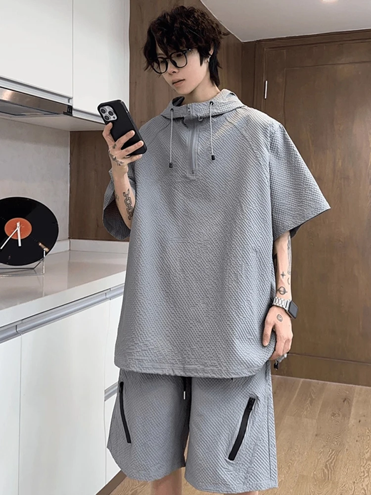 

Cool Bubble Cloth ort Sve Sun Protection Casual Men's Outfit Cool Feeling Qui Dry Five-Part Pants Leisure Set for Teens