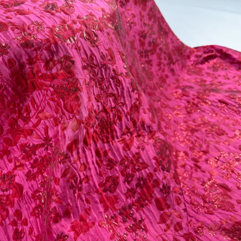 Magenta Glitter Thread Jacquard Fabric Luxury Bridal Wedding Evening Party Dress Formal Gown Spring Summer Lightweight Chiffon