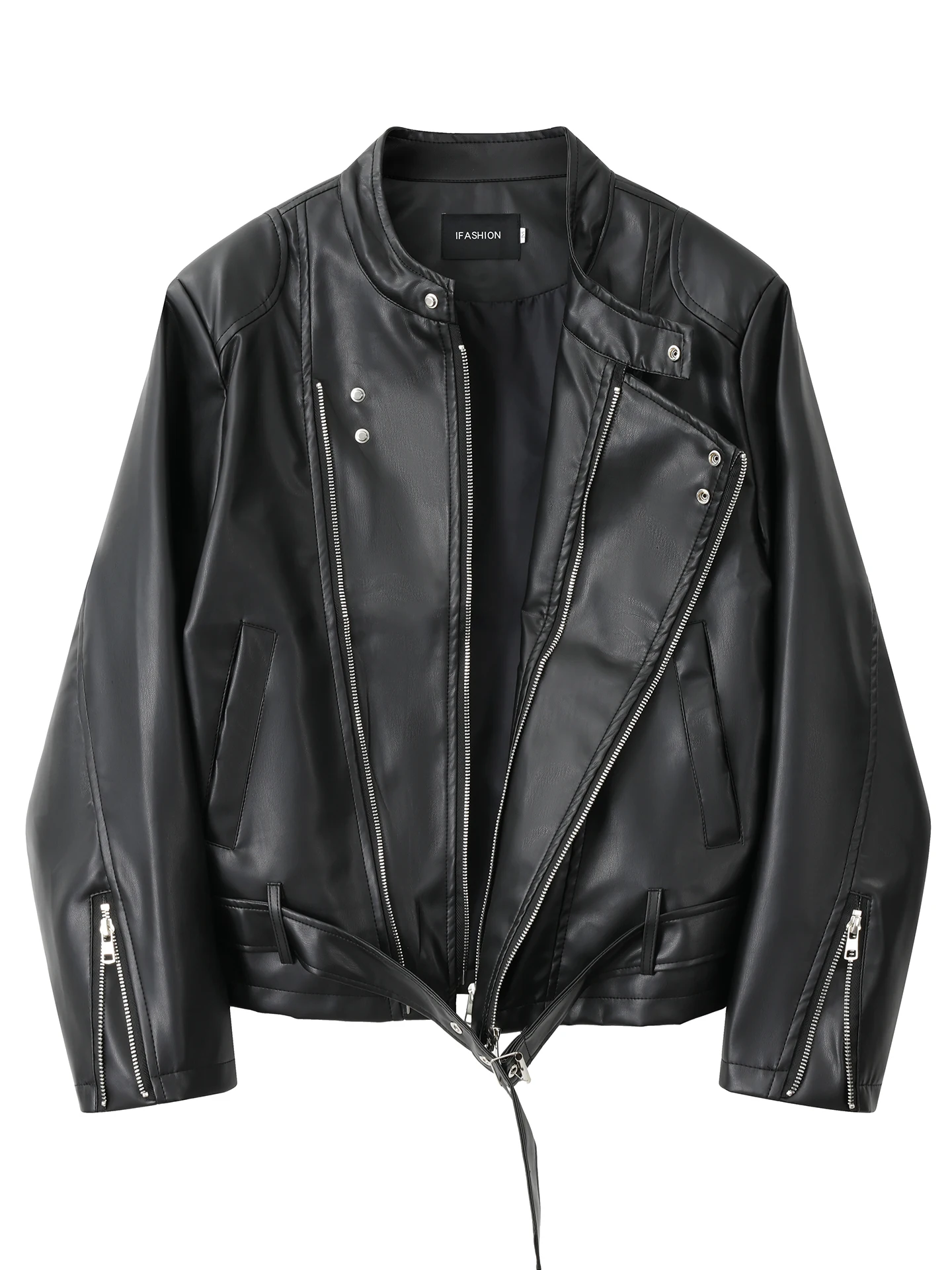 

Мужская кожаная куртка-косуха на молнии, повседневная, весенне-осенняя, с воротником-стойкой, в стиле High Street, модный бренд, ретро, американский стиль