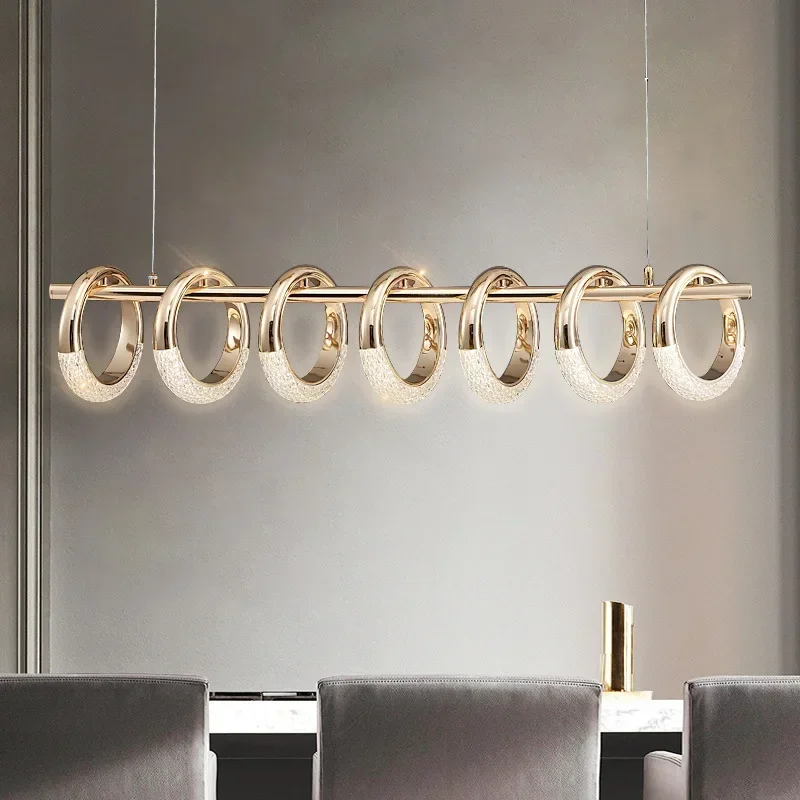 Imagem -02 - Modern Gold Ring Led Pendant Lights Acrílico Circle Light Luxo Lustre Iluminação Luminárias de Cozinha Sala de Jantar e Bar