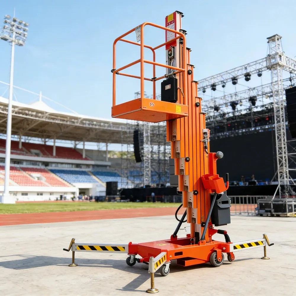 Dual Semi Electric Aluminum Alloy Lift Platform Double Mast Stability For Two Person High Altitude Installation Tasks Work