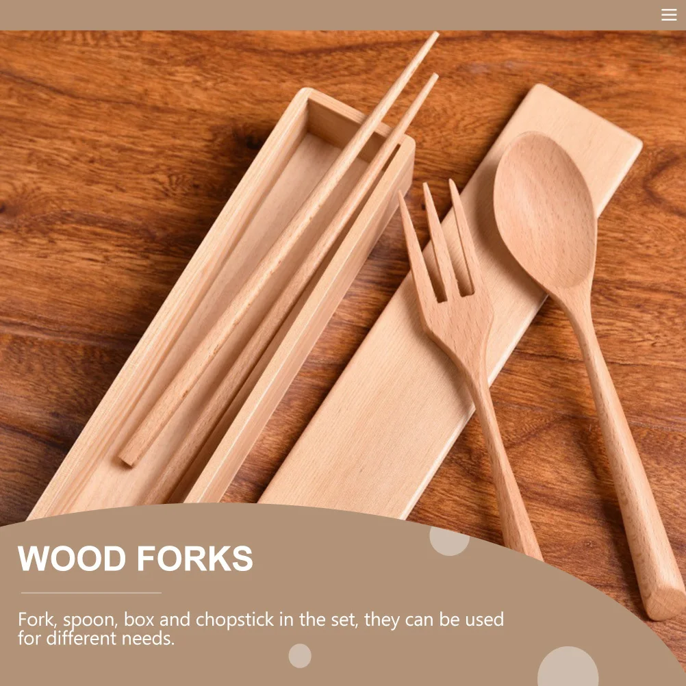 

1Set Wood Chopsticks Spoon Fork Box Durable Portable Cutlery Set Camping Picnic Practical Outdoor Tableware Portable Tableware