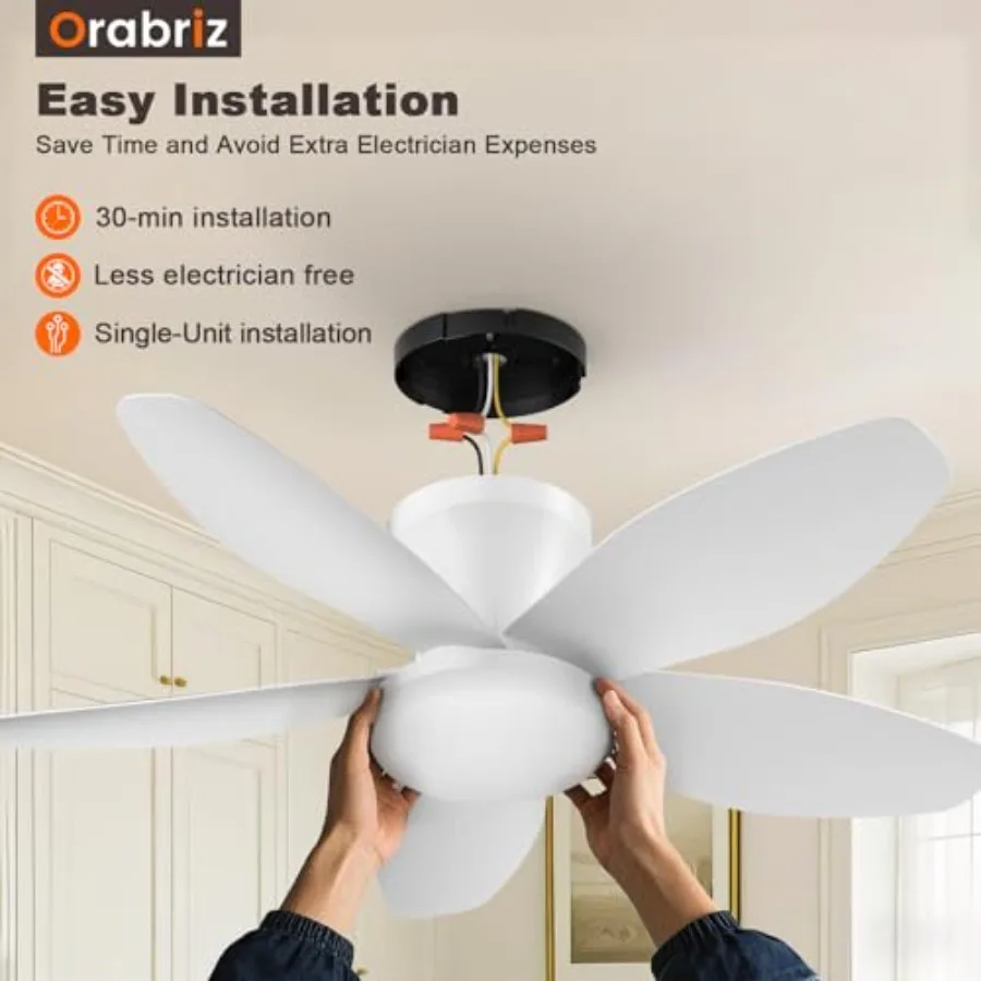 35 Inch Ceiling Fan with Lights and Remote Control, Quiet Modern Low Profile Fan Light with 6 Speeds, Dimmable LED, Reversible