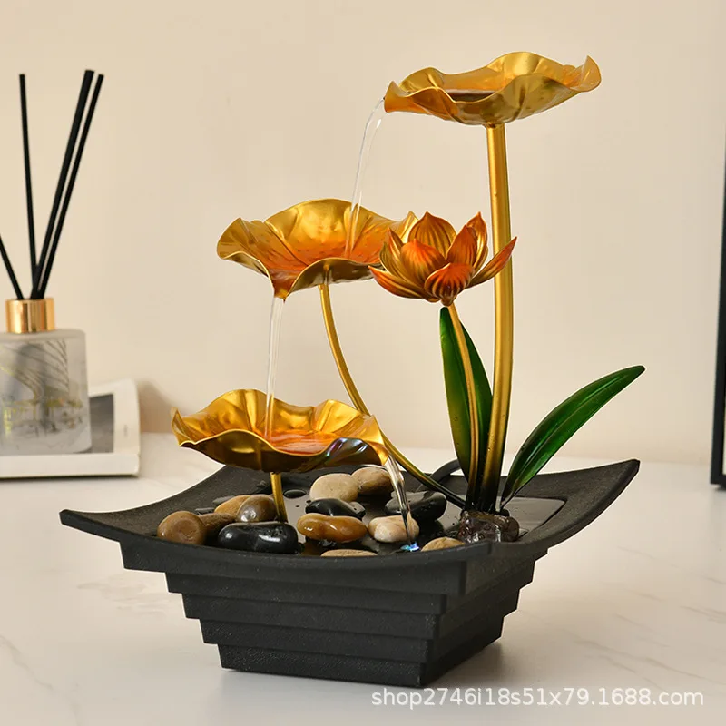 New Iron Art Lotus Flowing Water Fountain Decoration Recycling Humidifier Crafts Home Decoration Accessories