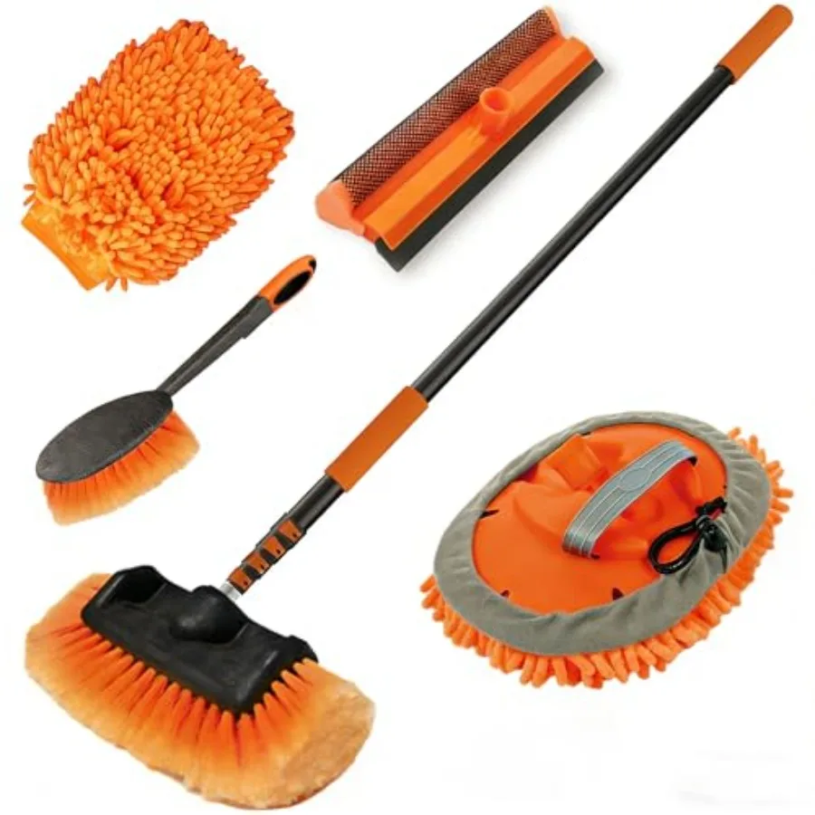 

12FT Car Wash Brush with Long Handle for RV Truck Boat House Siding Cleaning Kit in Blue with Soft Bristles Microfiber Mop Wind