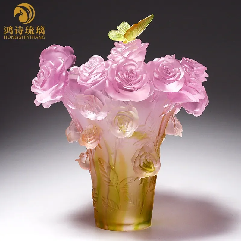 Luxury Glazed Ceramic Vase with Butterfly and Rose Design Elegant Home Decor for Living Room Dining Table Centerpiece