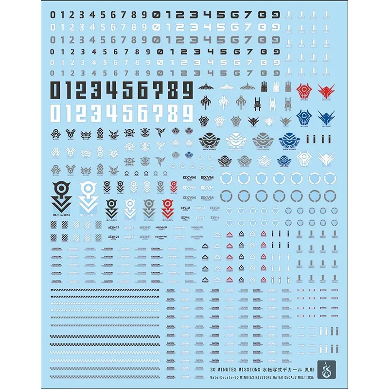 1/144 30 Minutes Missions Universal Water Stickers, Fluorescent Multi‑Purpose Detail‑Up Water Slide Decals for Assembly Model
