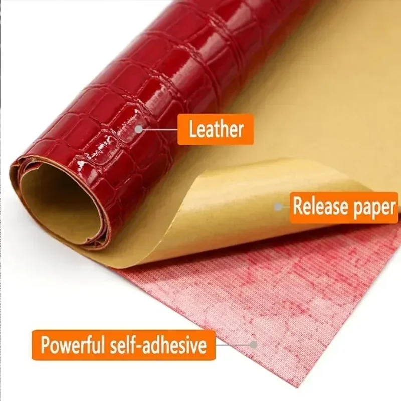 Glossy Crocodile Embossed Self-Adhesive Leather Faux Synthetic Leather Fabric Sticker PU Leather Repair Patch for Sofa Seat Bed