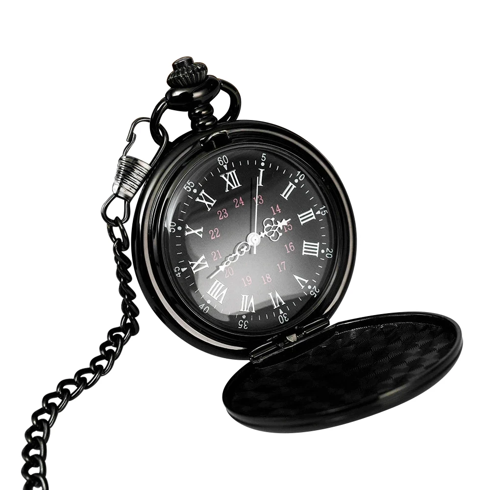 Smooth Steel Quartz Pocket Watch,Vintage Roman Number Dial Watch Christmas Birthday Graduation Gift Pocket Watch with Chain