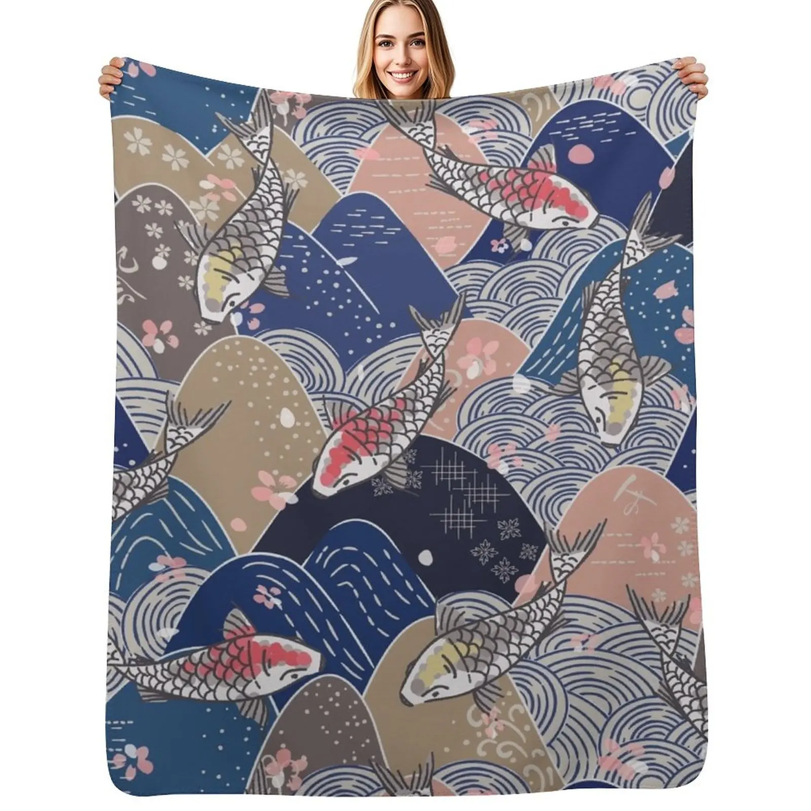 

Japanese mountain pattern Throw Blanket Warm Throw Blanket Gift for Anniversary