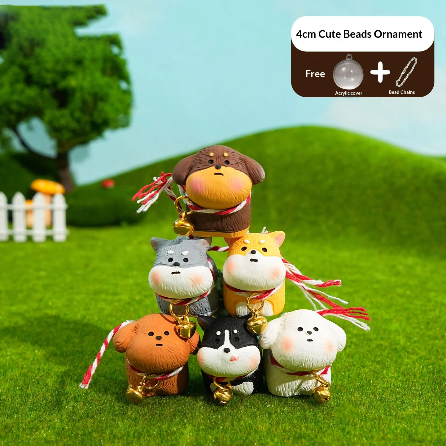 Kawaii Transparent Small Ball Dog Pendant Keychain Cute Shiba Inu Schnauzer Puppy Doll Phone Bag Charm Strap Keyring Ornaments