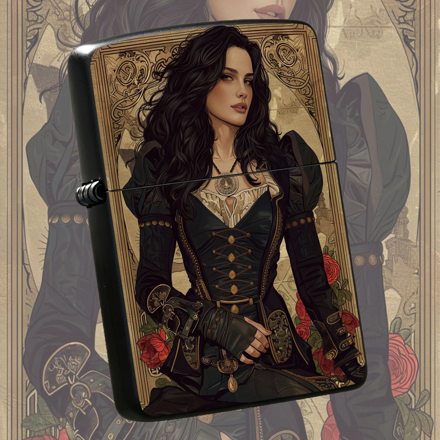 Vintage Art Style Yennefer Portrait Printed, Dark Medieval Sorceress Pattern Durable Durable Housing Igniter, Collectible Decorative Ornament, Practical Gift for Fans Men on Birthday Holiday A fun and humorous lighter