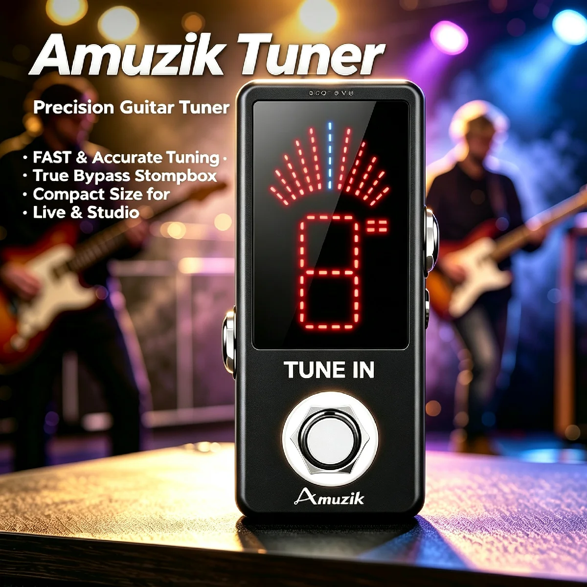Amuzik Mini Guitar Tuner Pedal, High Precision LED Chromatic Tuning Pedal with Fast & Accurate Tuning Compact Stompbox LT-910