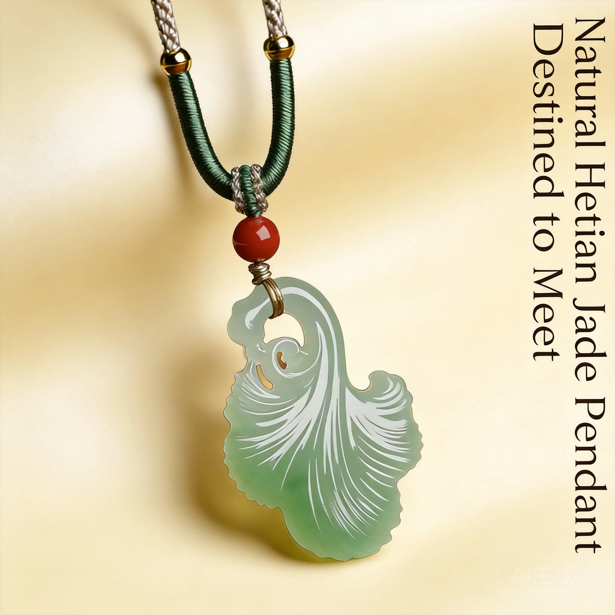 Chinese Style Lucky Natural Hetian Jade Ginkgo Leaf Pendant Auspicious Blessing Fortune Good Luck Necklace Choker Adjustable Rop