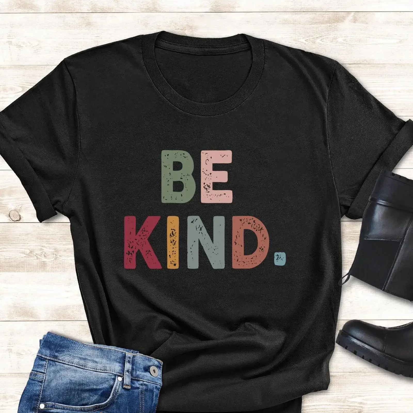 Be Kind Vintage T Shirt for Women Kindness Motivational Positive Vibes Casual Teacher  Quote vintage Washed Stylish Unisex