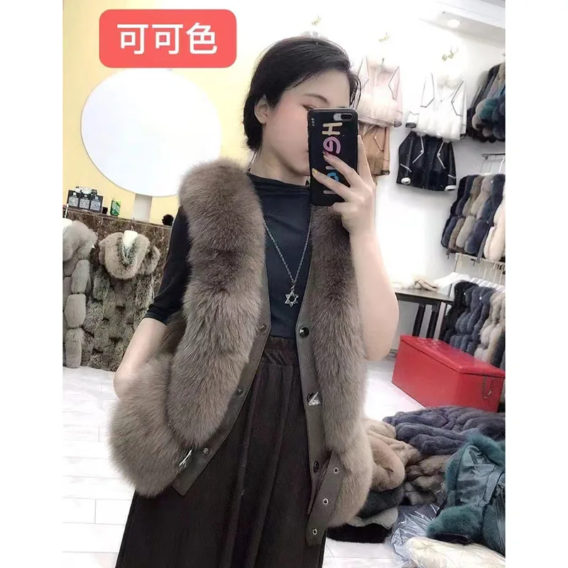 Whole Skin Fox Fur Grass Vest Women's  New Haining Short True Cotton Sheepskin Tank Top Slim Fit and Slim Coat 2024