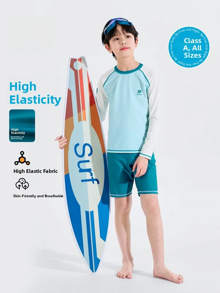 Boys' Swimwear UPF50 Sun Protection Separate Swimming Suits for Summer Swimming Polyester And Spandex Kids' Beachwear