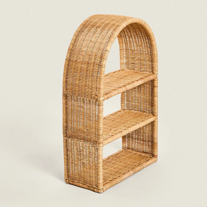 Rattan Layered Shelves Three-layer Shelves Wall Shelves Living Room Bedroom Bathroom Home Decoration Bookcase Storage Rack