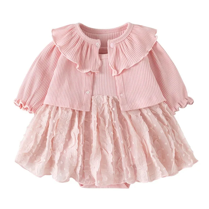 2Piece Spring Summer Toddler Clothes Girls Outfit Sets Korean Cute Princess Pink Long Sleeve Tops+Dress Baby Newborn Items B509